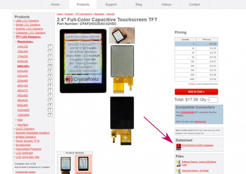 image of product page showing where to download the datasheet