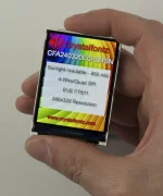 240x320 EVE TFT Display, front view in hand, to show size and perspective.