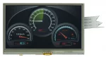 480x272 4.3 inch Resistive Touchscreen Accelerated TFT display module. Front view, shown with dash UI.