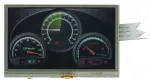 480x272 4.3 inch Resistive Touchscreen Accelerated TFT display module. Front view, shown with dash UI.
