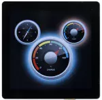 4-inch 480x480 capacitive touchscreen TFT Solution. Front View, showing a compass and guages.