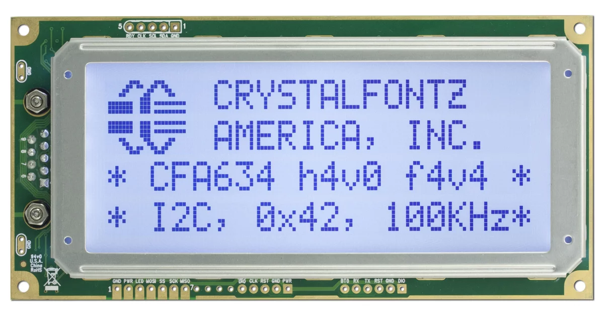 Light Blue 20x4 Character I2C LCD from Crystalfontz