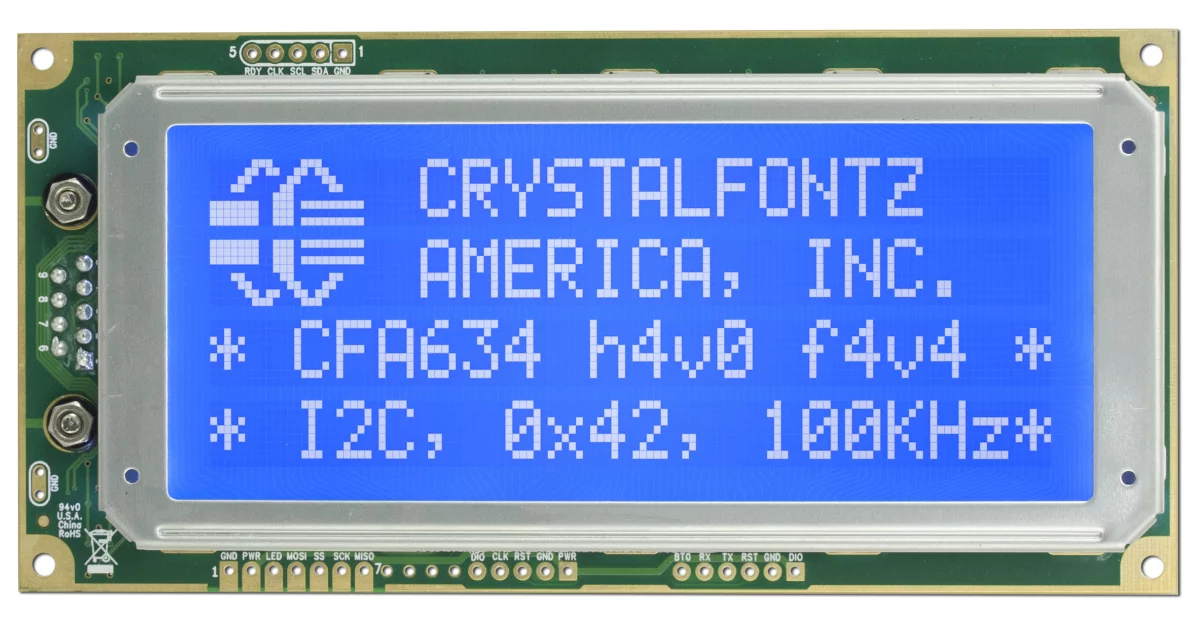 Blue 20x4 Serial RS-232 Character LCD from Crystalfontz