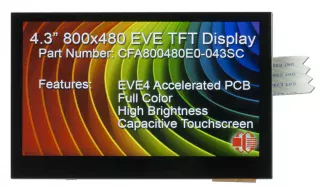 4.3" 800x480 EVE BT817 Cap-Touch TFT Display Module (CFA800480E0-043SC)