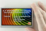 800x480 4.3 inch EVE accelerated TFT display module. In hand to show size and perspective.