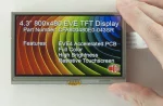 4.3 800x480 Resistive Touchscreen BT817 EVE TFT Display module. Front view, in-hand to show size and perspective.