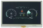 4.3 800x480 Resistive Touchscreen EVE TFT Display module. Front view, powered on with dashboard UI.