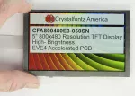 800x480 EVE Powered 5 TFT Display, front view, in hand to show size and perspective.