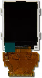 The CFAF128160C-018T is a 1.77 128x160 color TFT LCD display. Front view with unfolded tail.