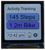 240x240 pixel, full-color TFT LCD. Shown as an Activity tracker.