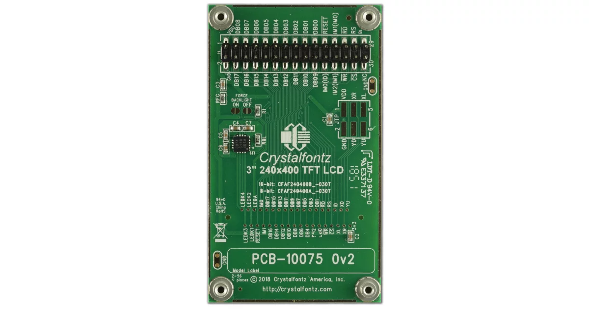 240x400 16-Bit TFT LCD with Carrier Board from Crystalfontz