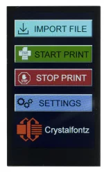 240x400 Pixel, Full-color TFT display. Front view, powered on. Shown as a user interface for a printer.