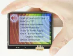 320x240 EVE TFT LCD, front view, powered on, in hand to show perspective.