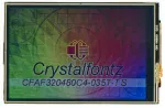 The CFAF320480C4-035T-TS is a 3.5 320x480 color TFT LCD display with resistive touch screen. Image as camera perceives the display.