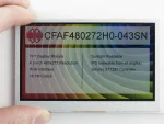 480x272 4.3-inch TFT LCD Display, Front View, in hand to show size and perspective, powered on.