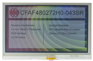 480x272 Resistive Touchscreen TFT Display (CFAF480272H0-043SR)
