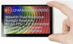 800x400 5inch TFT LCD, Front view, powered on, in hand to show size and perspective.