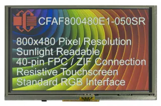 5" IPS Sunlight Readable Resistive Touchscreen TFT Display (CFAF800480E1-050SR)