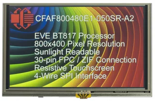 5" 800x480 Resistive Touchscreen TFT with EVE (CFAF800480E1-050SR-A2)