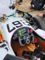 800x480 Sunlight Readable TFT Display, front view powered on and being used for a race car instrument panel.