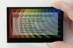 800x480 Capacitive Touchscreen TFT display, front view, in hand to show size and perspective.