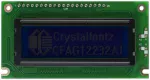 122x32 graphic LCD with white letters and a blue background. Front view, powered on backlight off.