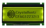122x32 Pixel Graphic LCD Display, front view, powered on, backlight on.