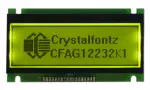 122x32 Pixel Graphic LCD Display, front view, powered on, backlight on.