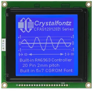 128x128 White on Blue Graphic LCD (CFAG128128I1-TMI-VZ)