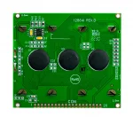 128x64 graphic LCD with dark letters on a yellow-green background. Back view.