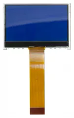 White on Blue 128x64 graphic LCD. powered off, front view.