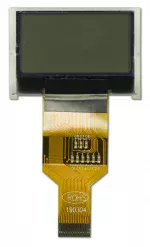 128x64 Monochrome, sunlight readable LCD display, front view, powered off.