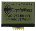 1.5 inch, 128x64 Graphic Transparent LCD Display, with icons. Front view, powered on.