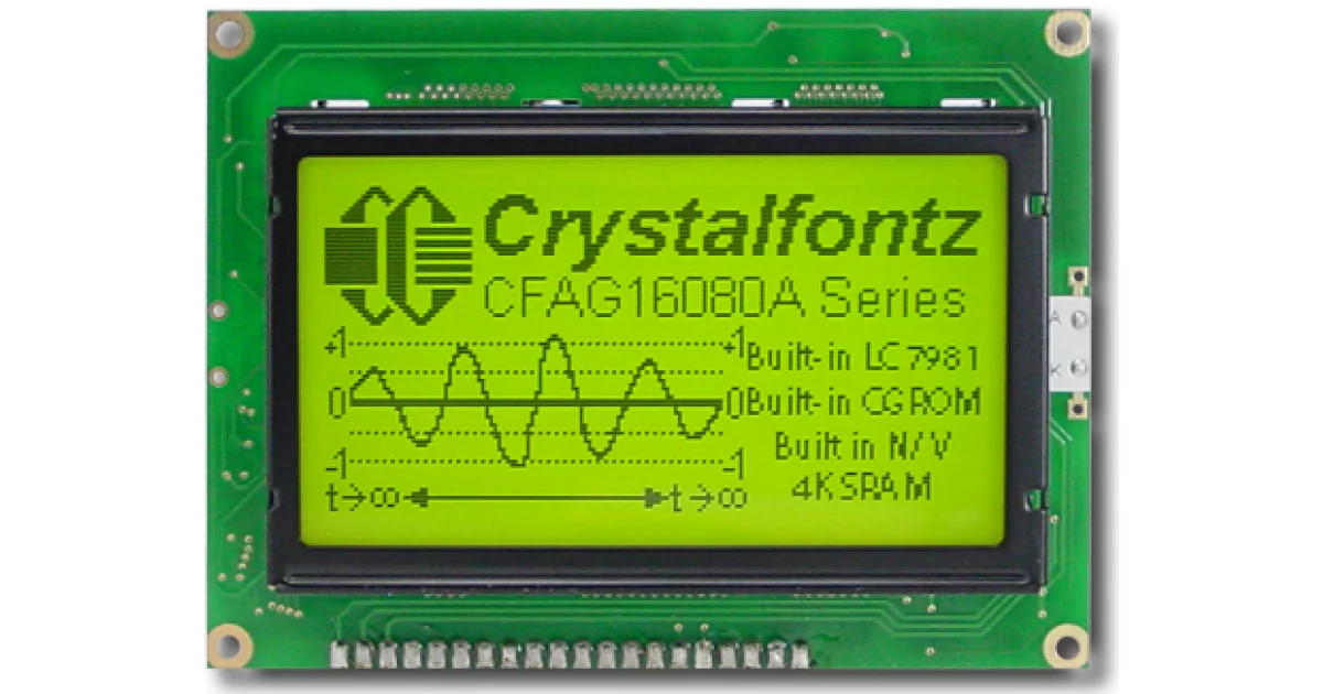 chiページ EOL] Yellow-Green 160x80 Parallel Graphic LCD from Crystalfontz
