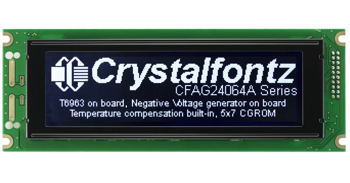 White on Black 240x64 Graphic LCD from Crystalfontz