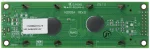 20 character by 2 row dark on green background character LCD. Back view, powered on.