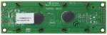 20 character by 2 row dark on green background character LCD. Back view, powered on.