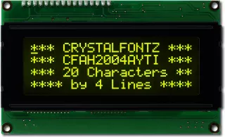 Yellow on Black 20x4 Character Display (CFAH2004A-YTI-JT)