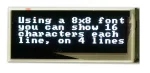The CFAL12832D-PW is a 0.91 inch 128x32 white-on-black graphic OLED with SPI interface - front view, showing 16 characters on 4 lines. FPC tail not shown.