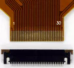 A close up view of the CFAL160128B-F-B2s 30 pin FFC with an FCI SFV30R-2STE1LF connector, 609-1882-1-ND, readily available from Digi-Key.