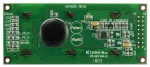 The CFAL1602C-PGT is a 2x16 green on black OLED character display , back view. SPI interface, sunlight readable.