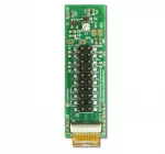 64x128 in-cell touchscreen graphic OLED display with a breakout board. back view, powered on.