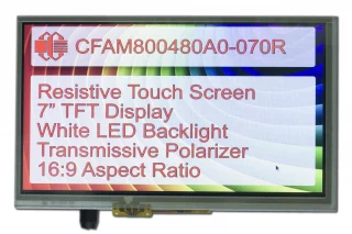 7" 800x480 TFT with Resistive Touch Screen (CFAM800480A0-070R)