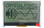 The CFAO12864D3-TFH is a 128x64 dark on light gray LCD display  � front view, backlight off, tail folded.
