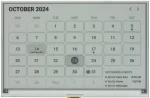 7.5 inch graphic ePaper display module. Front view powered on. Showing a calendar.