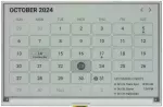 7.5 inch graphic ePaper display module. Front view powered on. Showing a calendar.