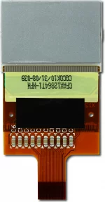 The CFAX12864T1-NFH is a 128x64 dark on light gray LCD display � back view, tail unfolded.