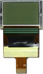 The CFAX12864T1-TFH is a 128x64 dark on light gray LCD display � front view, power off, tail unfolded.