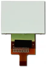 The CFAX12864U1-TFH is a 128x64 dark on light gray LCD display � back view, tail unfolded.