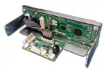 SCAB (System Cooling Accessory Board) shown connected to an advanced USB LCD module from the CFA635 series with the optional drive bay bracket.